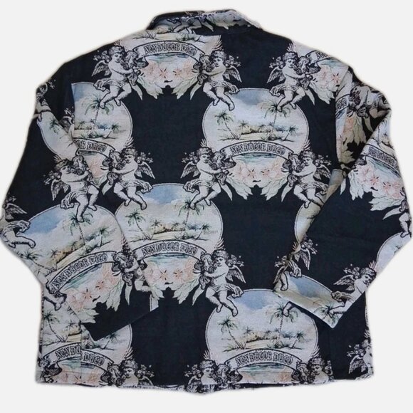 Rebel Vengeance Shacket Men's Large Cherubims And Oasis Print Non Ducor Duco. - Picture 2 of 11